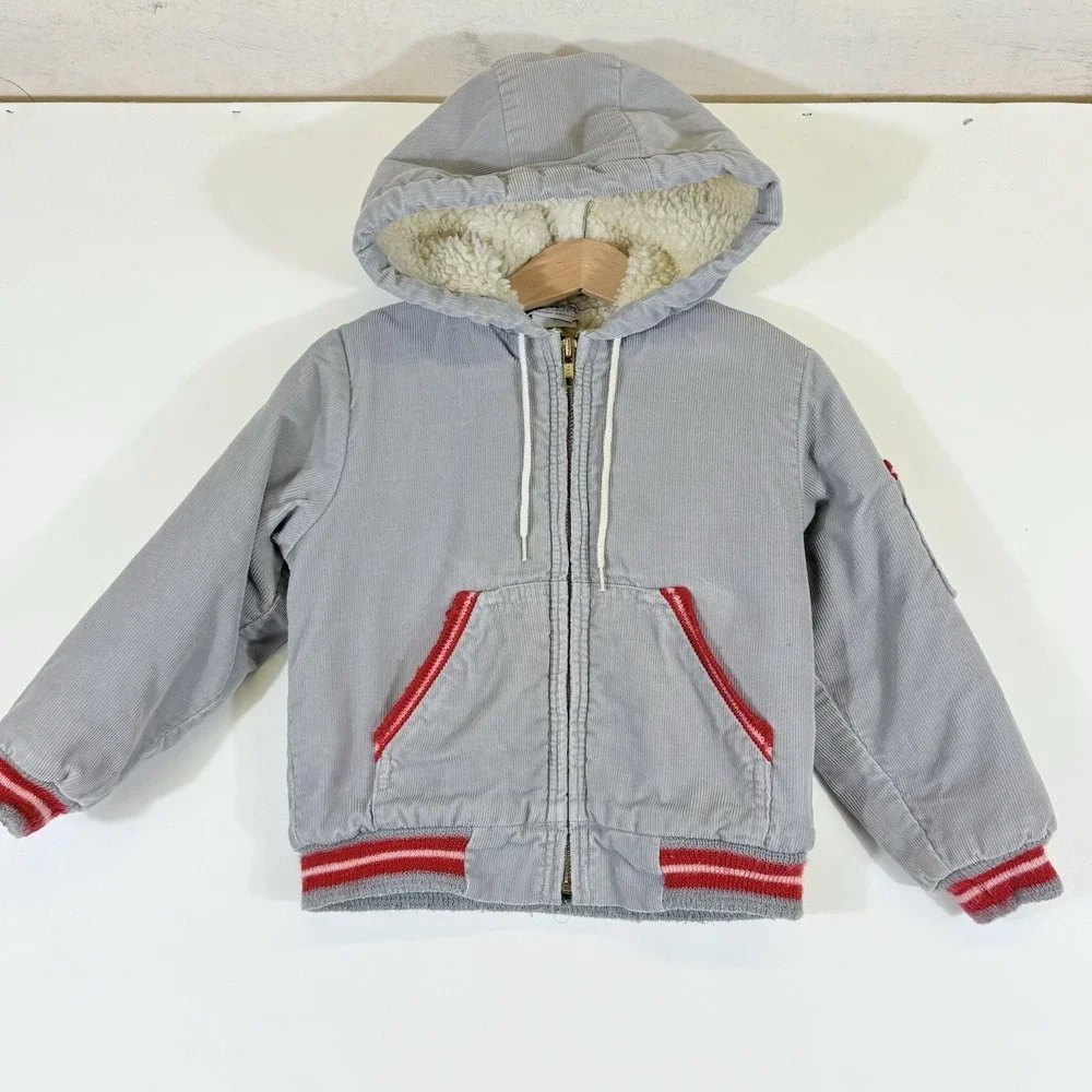Osh Kosh Vintage Jacket Coat Boy 4 5 Grey Corduroy Berber Fleece Lined Made USA